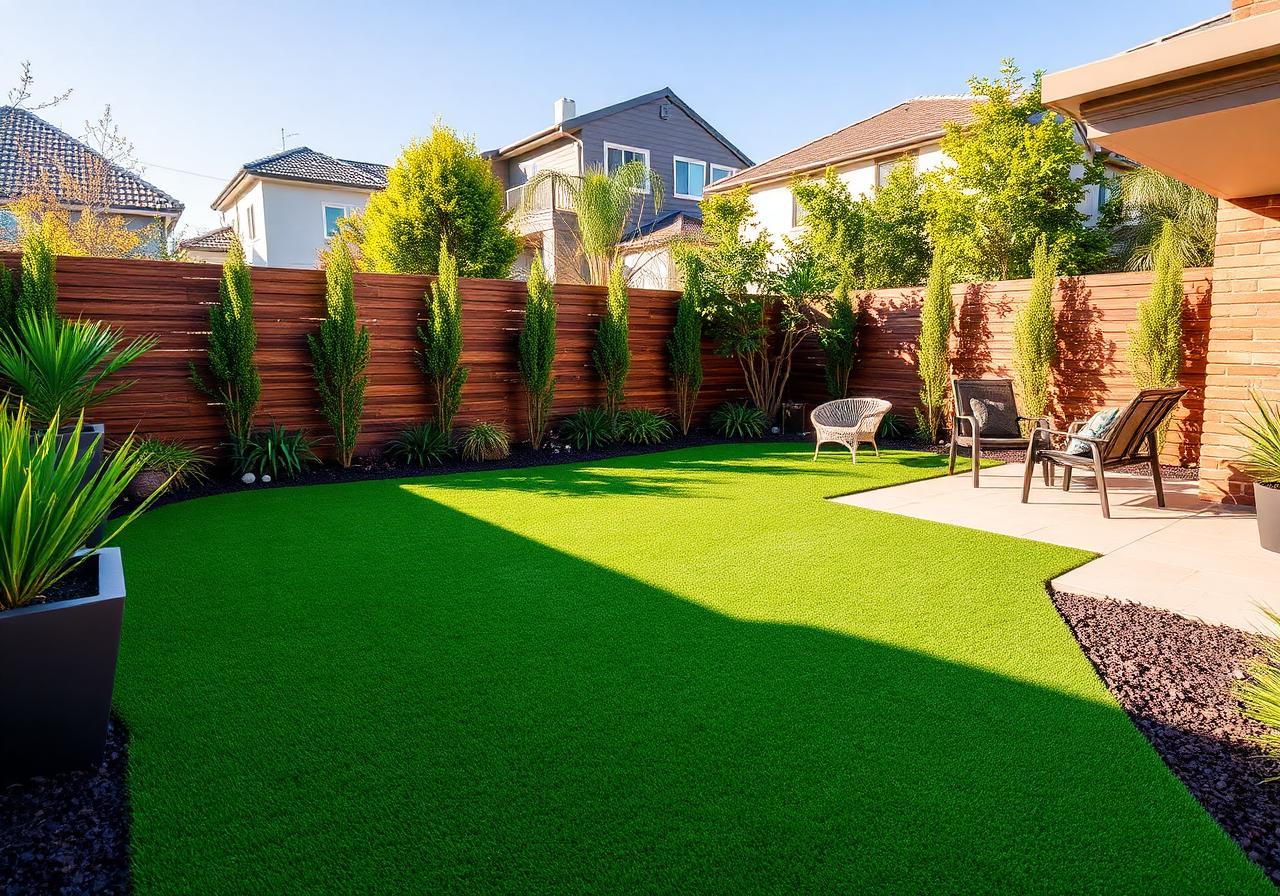 Beautiful backyard with freshly installed artificial turf